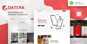 Datera – Online Dating Mobile App Landing Elementor Template Kit