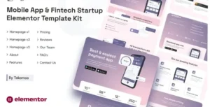 Payplus Mobile App & Fintech Startup Elementor Template Kit